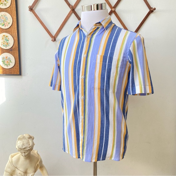 Zara Retro Striped Gauze Cotton Button Up Shirt - Picture 10 of 14